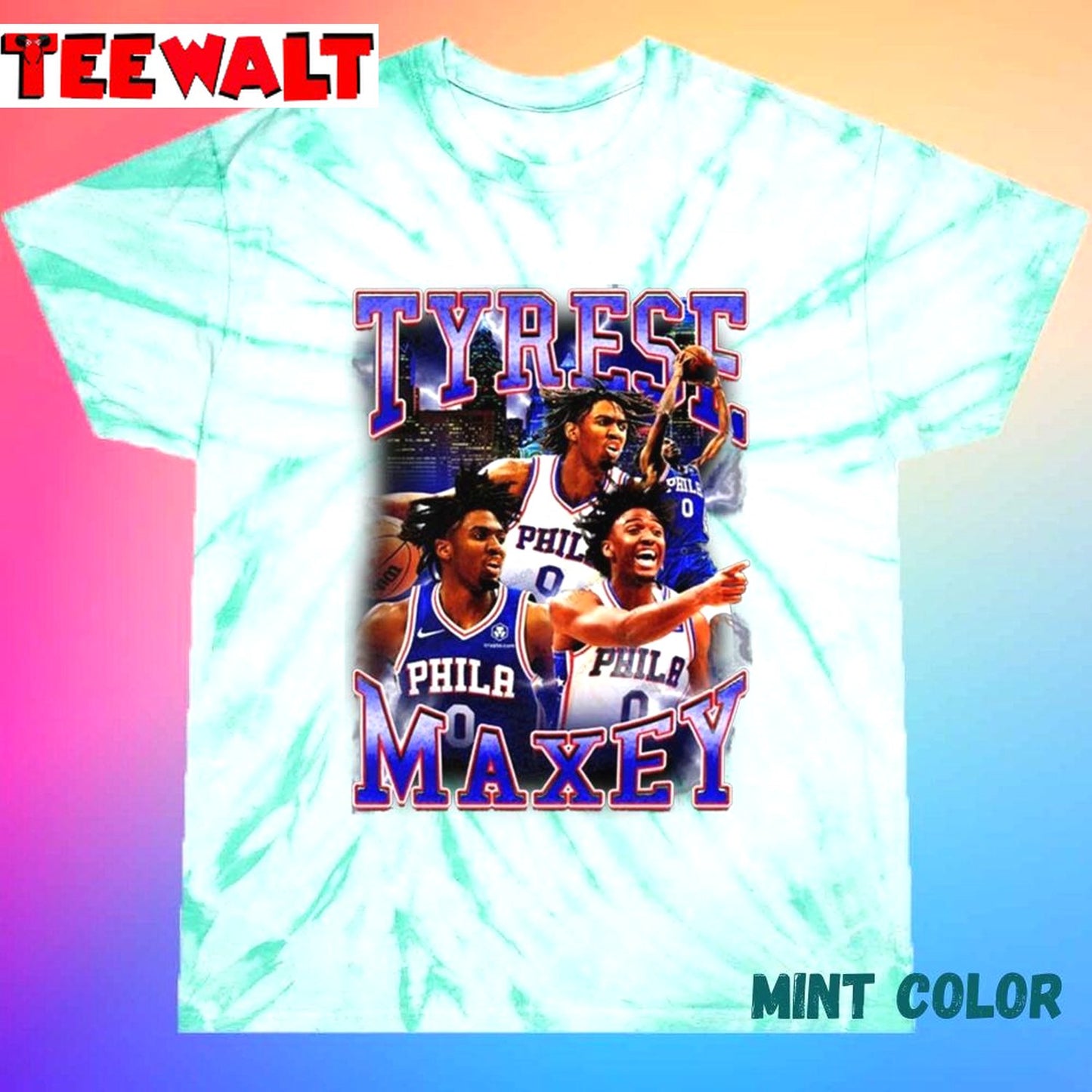 Tyrese Maxey Philadelphia 76ers 90s Style Vintage Bootleg Unisex Tie Dye Tee