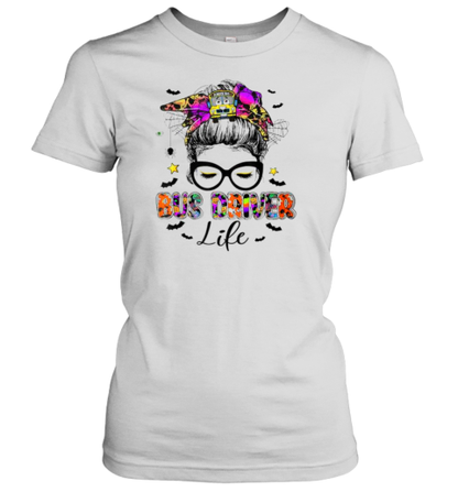 Halloween Bus Driver Life Messy Bun School Bus Driver T-Shirt