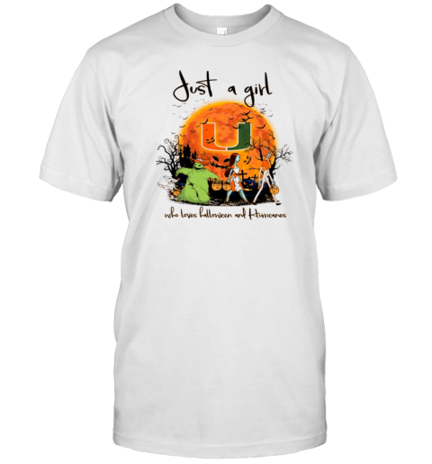 Just A Girl Who Love Halloween And Miami Hurricanes Football T-Shirt