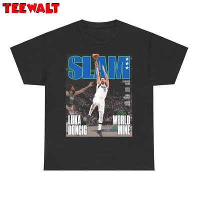 New Rare Luka Doncic Shirt, Mavericks Nba Slam Cover Short Sleeve Crewneck