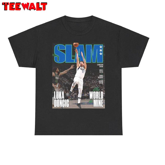 New Rare Luka Doncic Shirt, Mavericks Nba Slam Cover Short Sleeve Crewneck