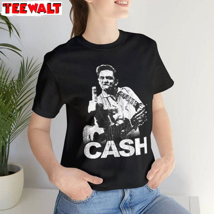 Neutral 1980s Rock Unisex Hoodie, Trendy Johnny Cash Shirt Tank Top