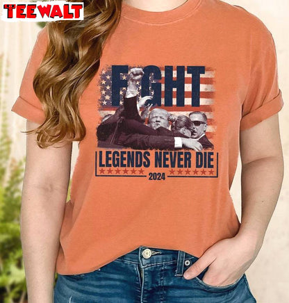 Legends Never Die Shirt, Comfort Colors Trump Legends Never Die Crewneck Long Sleeve