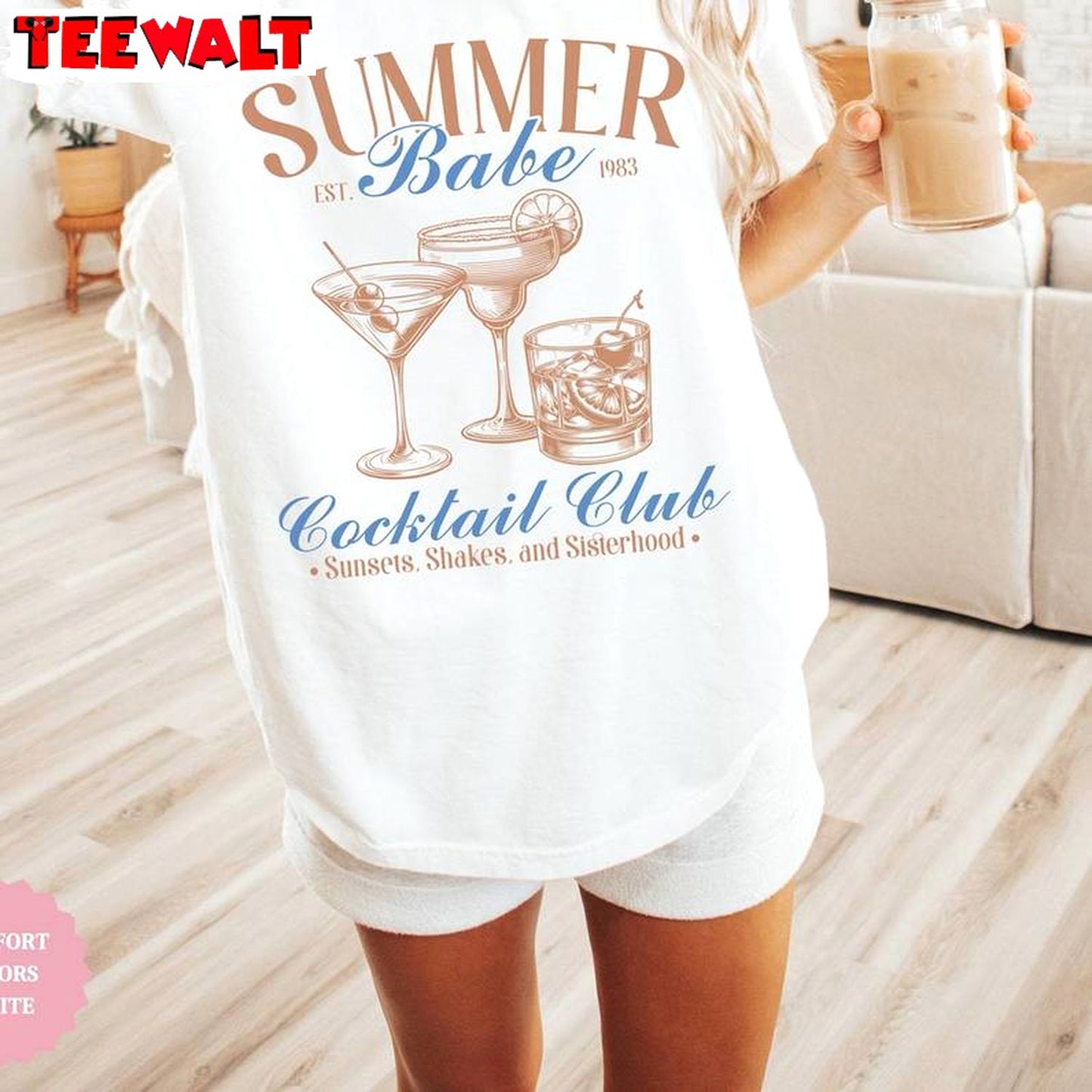 Trendy Summer Babe Cocktail Club Shirt, Creative Cocktail Short Sleeve Crewneck