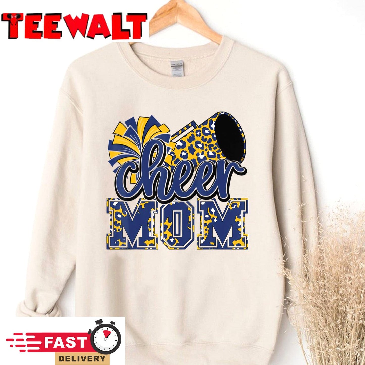 Cheer Mom Navy Leopard Cheer Poms &amp Megaphone T-Shirt