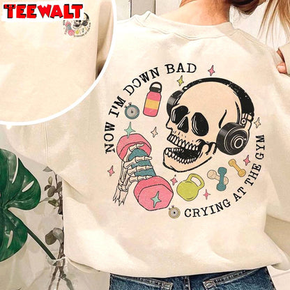 Down Bad Crying At The Gym Shirt, Funny Skeleton Workout Crewneck Sweatshirt Sweater