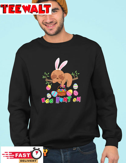 Egg Hunt Is On Cute Bunny Sloth With Easter Egg Basket T-Shirt