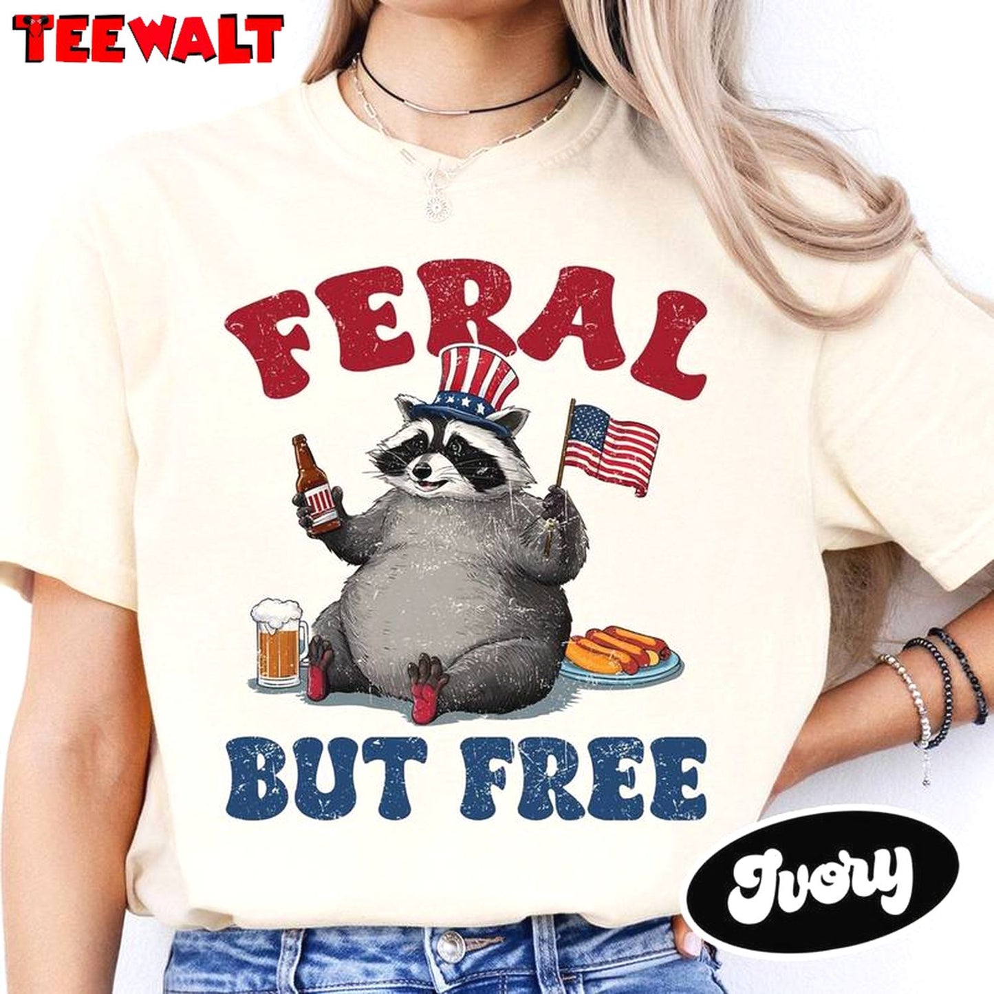 Funny Raccoon 4th Of July Sweatshirt , Trendy Feral But Free Shirt Sweater