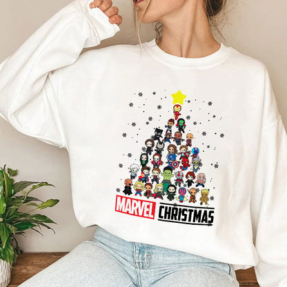 Marvel Studios Avengers Characters Chibi Tree Christmas T Shirt