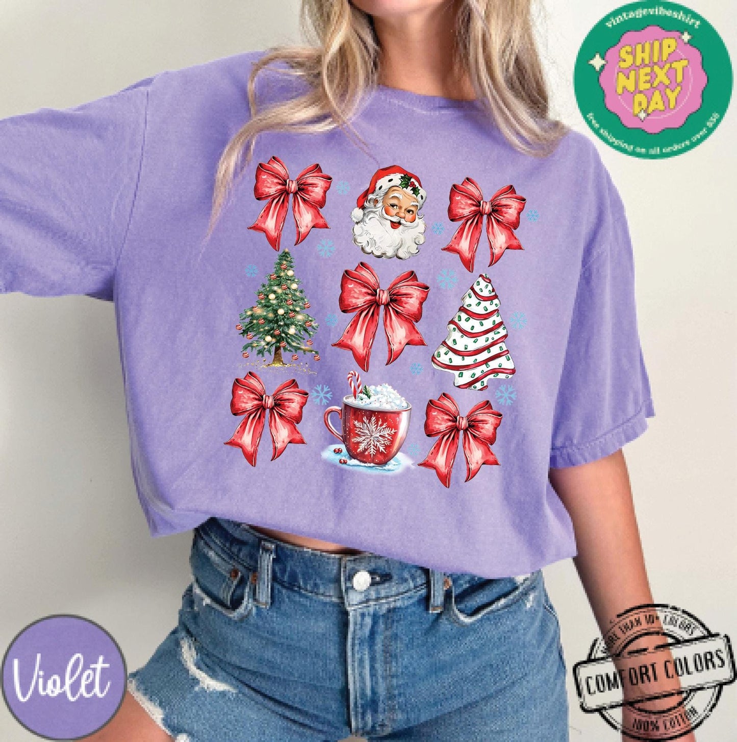 Retro Christmas Santa Bow Sweatshirt