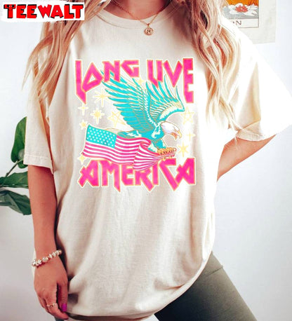 Funny Eagle Pink Usa Flag T Shirt, Trendy Long Live America Shirt Short Sleeve