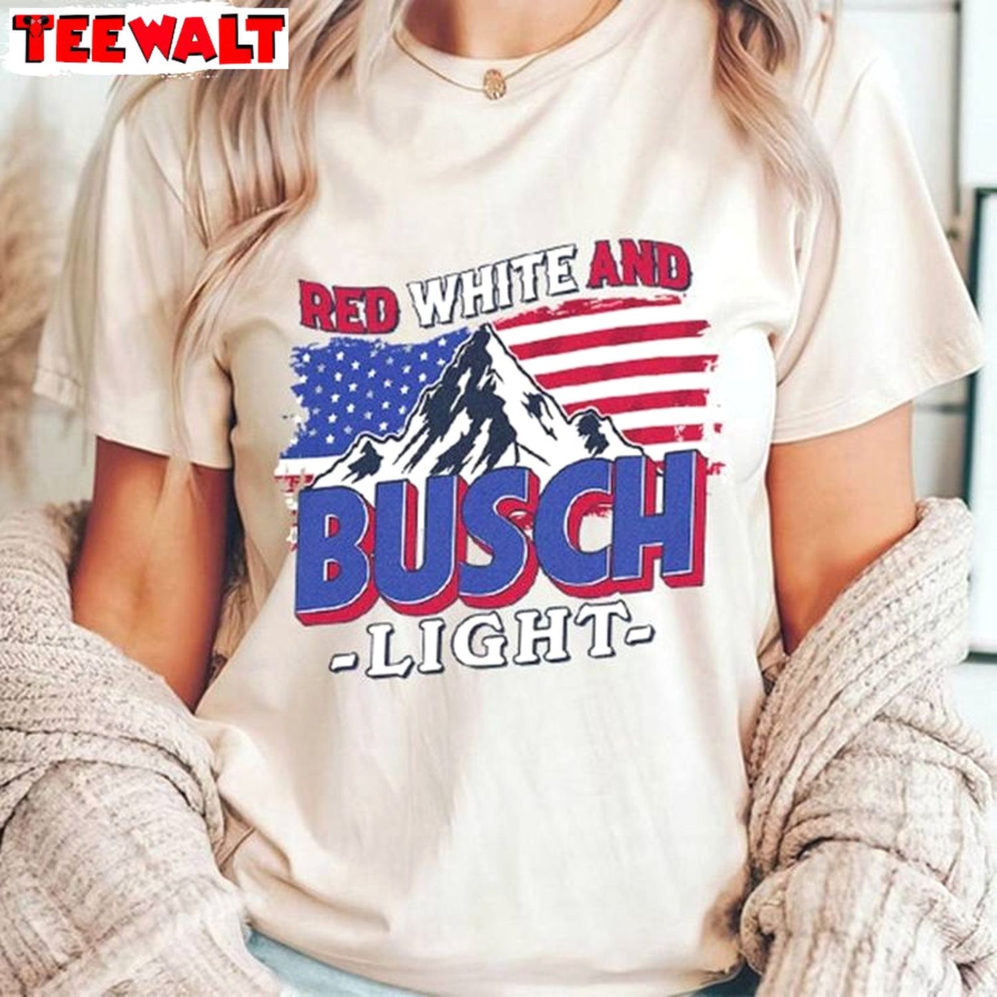 Funny Busch Light Short Sleeve , New Rare Red White And Busch Light Shirt Sweater