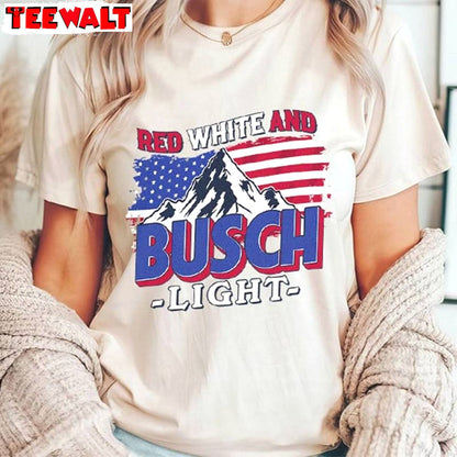 Funny Busch Light Short Sleeve , New Rare Red White And Busch Light Shirt Sweater