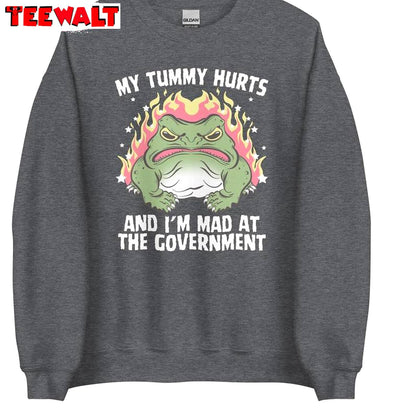 Angry Frog Unisex Hoodie, Unique My Tummy Hurts And I'm Mad At The Government Shirt Crewneck