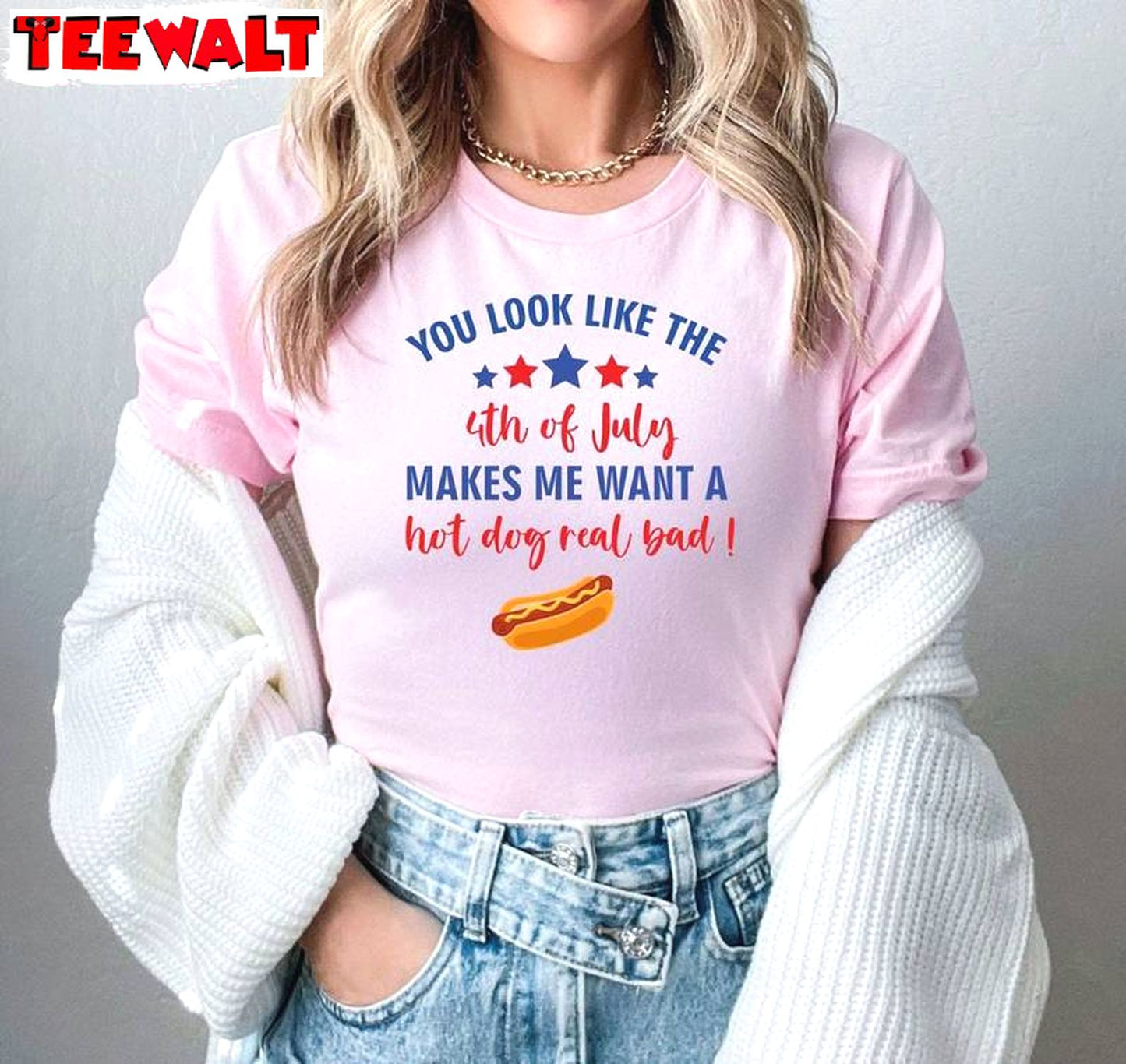 Comfort You Look Like The 4th Of July Shirt, Makes Me Want A Hot Dog Crewneck Long Sleeve