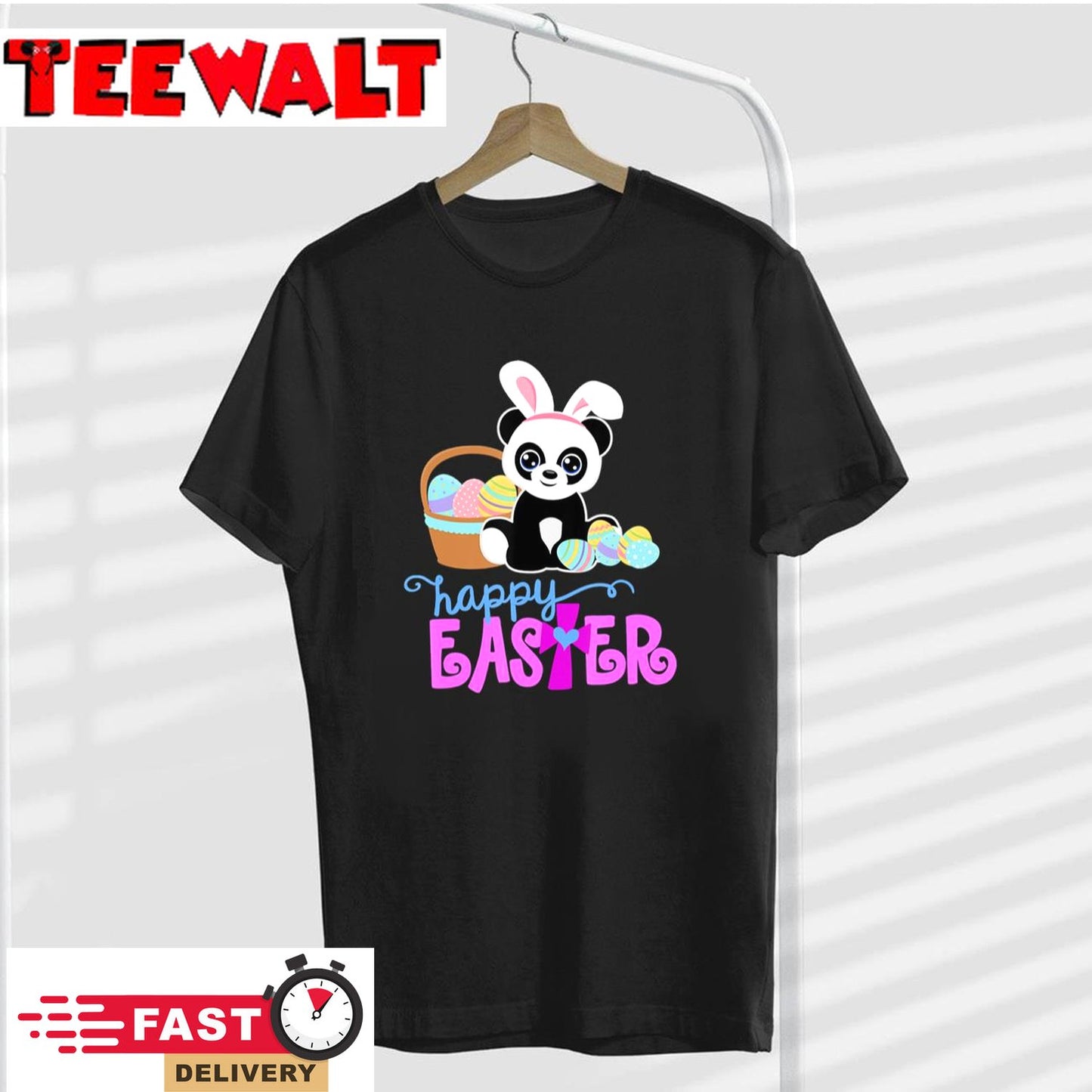 HAPPY EASTER Bunny Panda Rabbit Ears Egg Hunt Funny Girl Kid T-Shirt