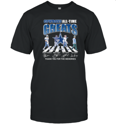 Dallas Cowboys All Time Greats Team Abbey Road Thank You For The Memories Signatures T-Shirt