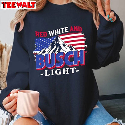 Funny Busch Light Short Sleeve , New Rare Red White And Busch Light Shirt Sweater