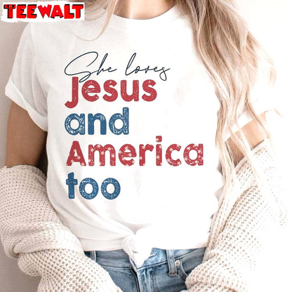 Groovy Independence Short Sleeve , New Rare Loves Jesus And America Too Shirt Long Sleeve