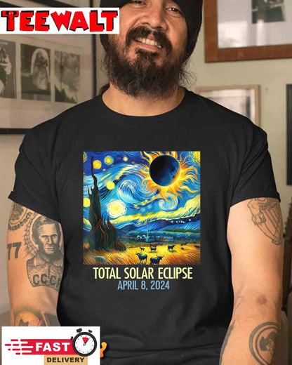 Total Solar Eclipse 2024 Starry Night Van Gogh Totality T-Shirt