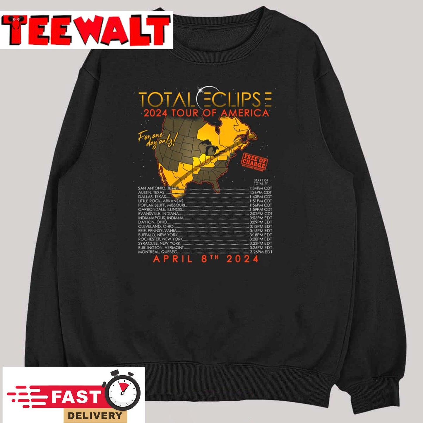 Total Solar Eclipse April 8th 2024 Tour of America T-Shirt