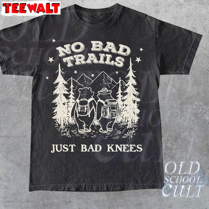 Cute Bears Hiking Vintage T Shirt, Groovy No Bad Trails Just Bad Knees Shirt Long Sleeve