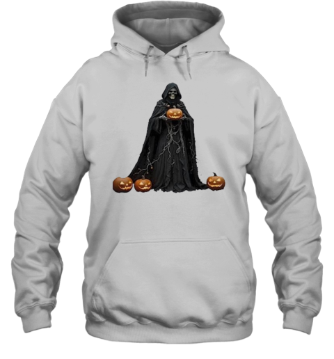 Halloween Skeleton Wearing Black Hooded Cloak Cut Out 2024 T-Shirt