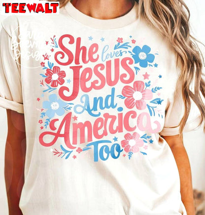 Christian 4th Of July Unisex Hoodie, Trendy She Loves Jesus And America Too