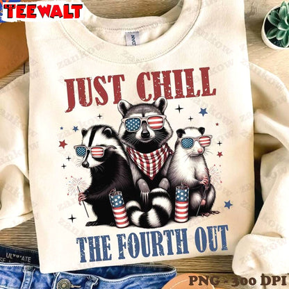 Cool Design Just Chill The Fourth Out Raccoon Shirt, Comfort America Short Sleeve Crewneck