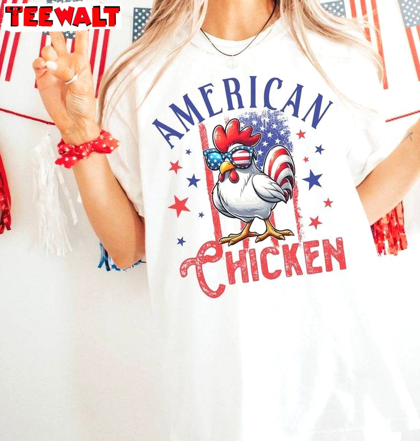 Chicken 4th Of July Comfort Shirt, Cute American Chicken Unisex Hoodie Long Sleeve