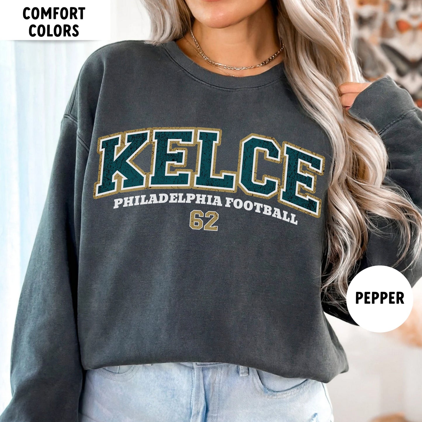 Jason Kelce Comfort Colors Sweatshirt, Philadelphia Eagles Football Crewneck