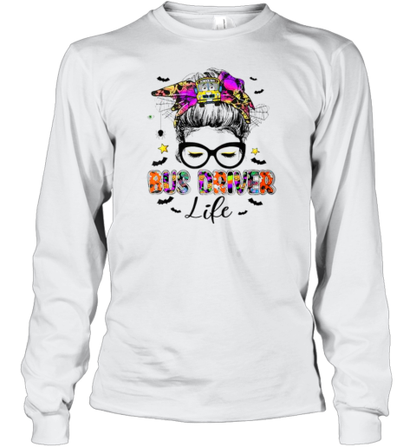 Halloween Bus Driver Life Messy Bun School Bus Driver T-Shirt