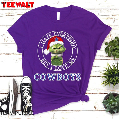 I Love My Cowboys T Shirt, Funny Grinchy Cat Tee, For Family