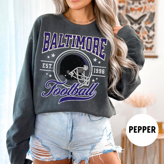 Comfort Colors Retro Baltimore Football Sweatshirt, Vintage Raven Crewneck