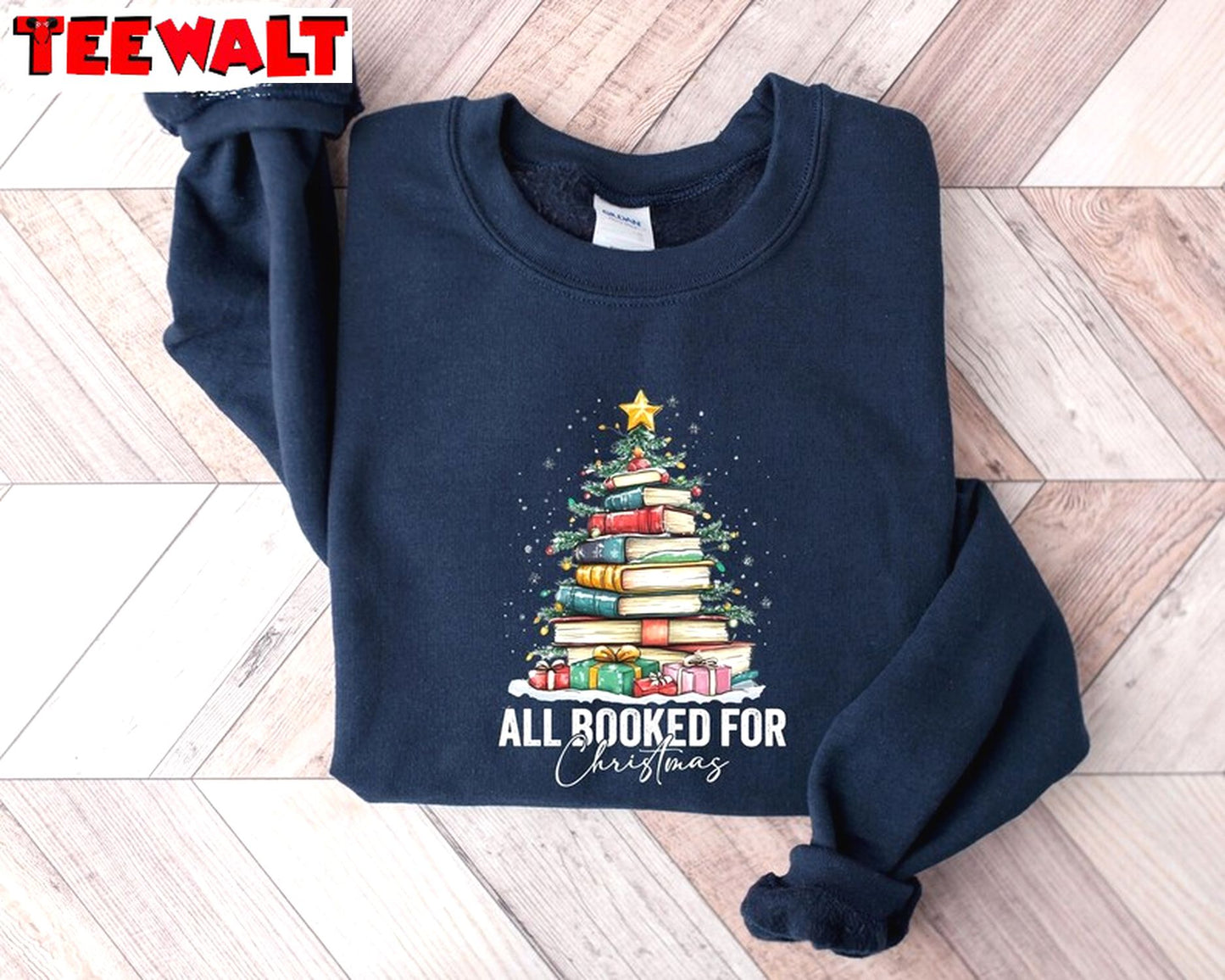 All Booked For Christmas Shirt, Librarian Bookworm Christmas Crewneck Sweater