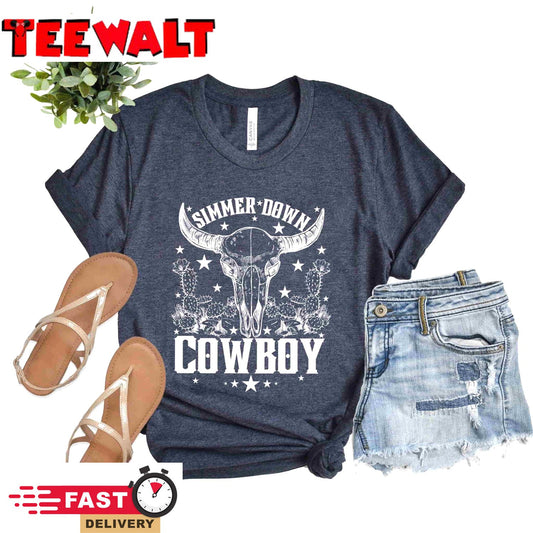 Simmer Down Cowboy T-Shirt Western Graphic Cowgirl Gift Rodeo Shirt