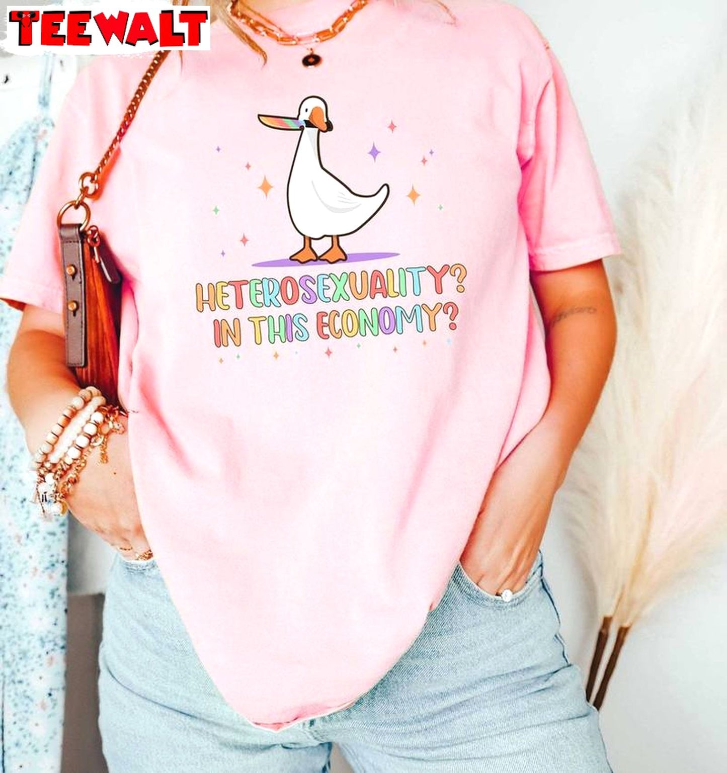 Heterosexuality In This Economy Groovy Shirt, Unique Gay Goose Short Sleeve Crewneck