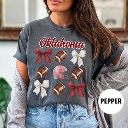 Oklahoma Football Shirt - Comfort Colors College Game Day Bow Shirt