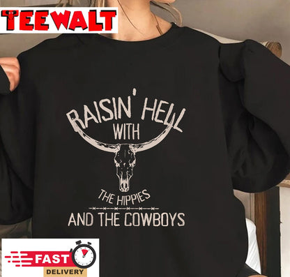 Raising-Hell With The Hippies And Cowboys Western Cowhide Tank Top