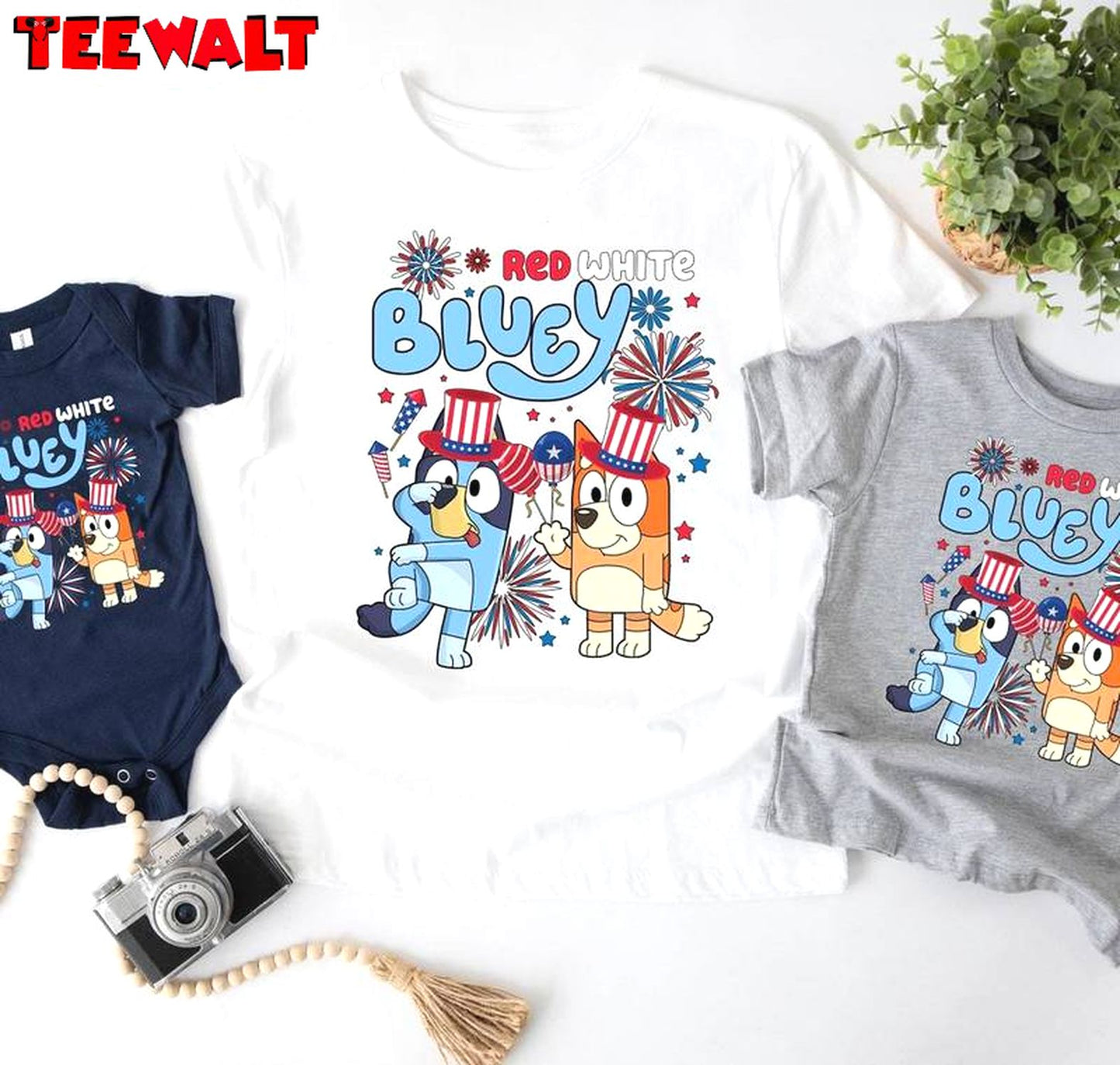 Funny Bluey 4th Of July Short Sleeve , New Rare Red White And Bluey Shirt Crewneck