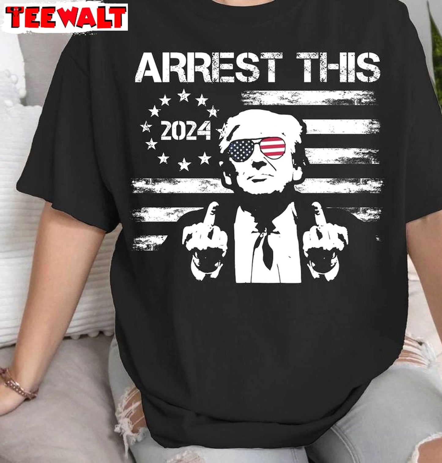 Arrest This Inspirational Shirt, Trendy Trump 2024 Short Sleeve Crewneck