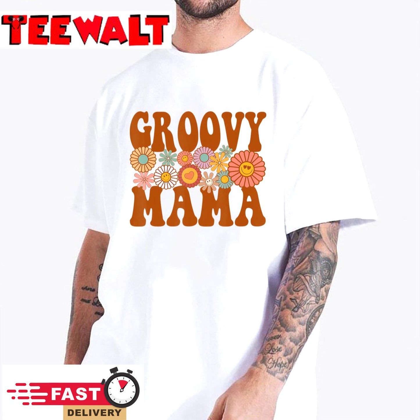 Retro Groovy Mama Matching Family 1st Birthday Party T-Shirt