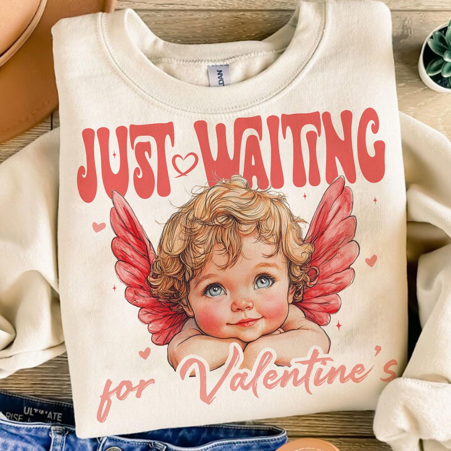 Just Waiting For Valentine'S Cupid & Heart Xoxo Love Design