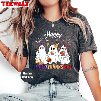 Happy Hallothanksmas Ghost Shirt, Halloween Party Tees