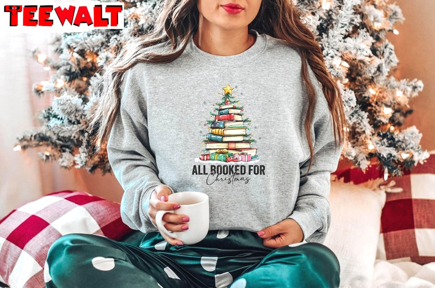 All Booked For Christmas Shirt, Librarian Bookworm Christmas Crewneck Sweater