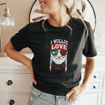 I Willie Love Christmas Shirt Willie Nelson Reindeer