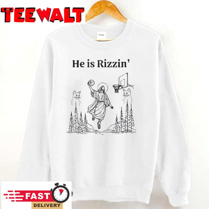 He Is Rizzin Funny Cate Basketball Retro Christian Religious T-Shirt