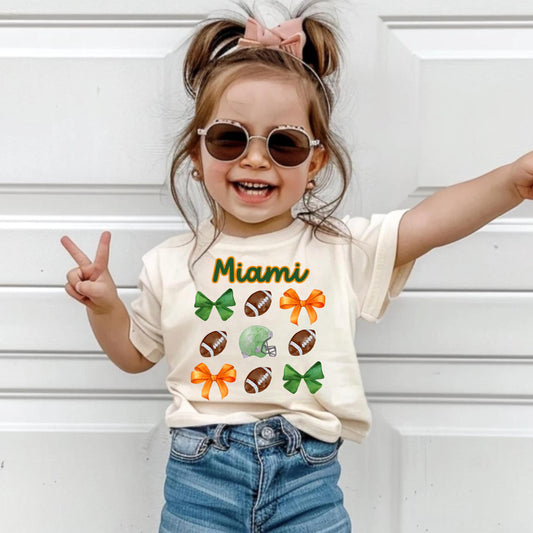 Toddler Miami Football College Game Day Coquette Bow Shirt