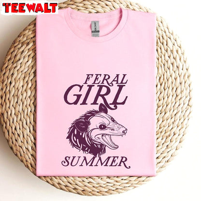 Feral Girl Summer New Rare Shirt, Funny Saying Short Sleeve Crewneck