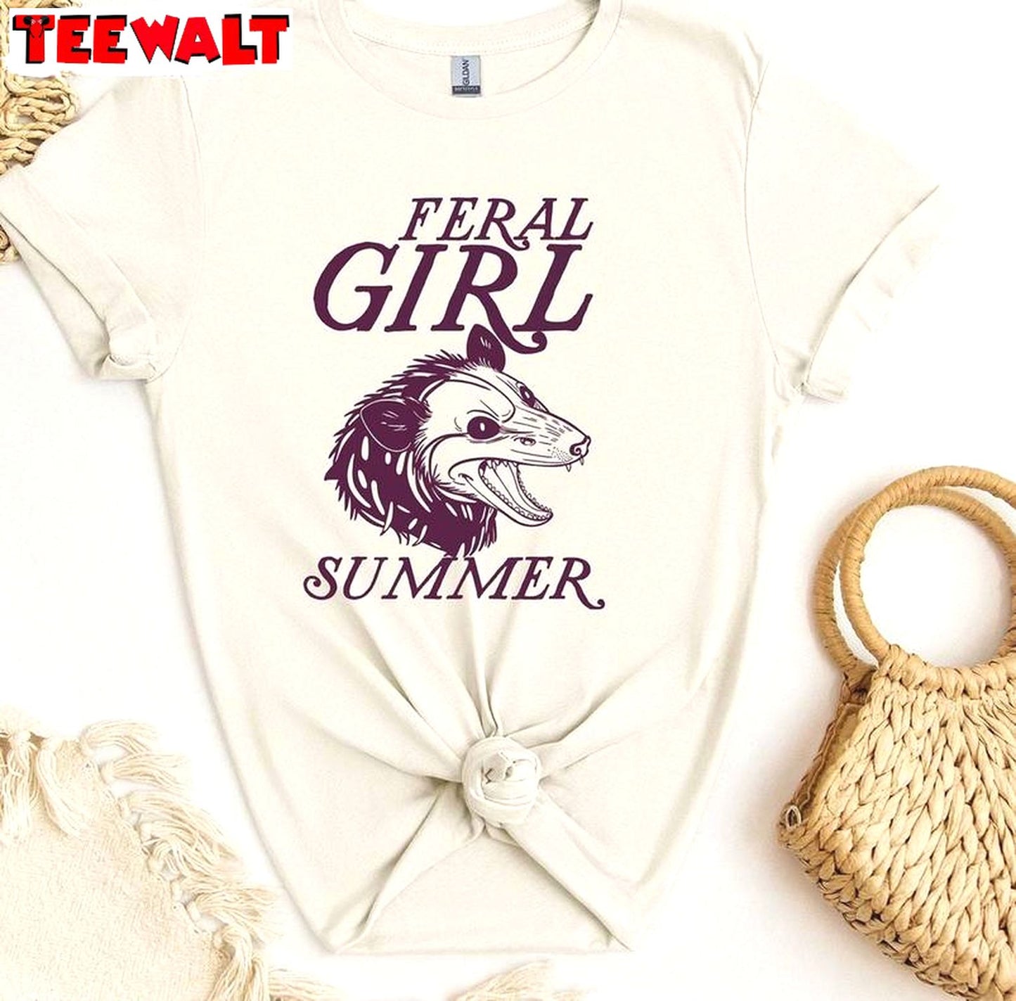 Feral Girl Summer New Rare Shirt, Funny Saying Short Sleeve Crewneck